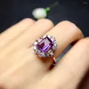 Cluster-Ringe, natürlicher echter Amethyst-Ring, 925er Sterlingsilber, 6–8 mm, Edelstein für Männer oder Frauen, edler Schmuck