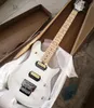 6 Strings White Electric Guitar with Floyd Rose Humbuckers Maple Fretboard Customizable