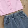 衣料品セット1-6年女の子2PCSパンツセットショートスリーブストライプトリッピングTシャツリッピングロングデニムサマーサマー居心地