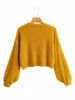 Camisolas femininas Foridol Sweater Crop Crop Pullover Mulheres outono Inverno Vintage Lanterna Manga Amarela Fuzzy Short Jumper 2023 Fluffy