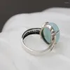 Clusterringen Authentiek 925 Sterling Silver Retro Style Ring ingelegde Natural Aquamarine Handgemaakte Creative Trendy Women Sieraden Gift