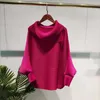 Kvinnors blusar Skjorta Miyake veckade vikfjäderfast färg toppl en löst löst stor storlek fladdermöss designer polo krage estetiska kläder 230223