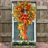 Decorative Flowers Rustic Door Garland Plastic Eucalyptus Farmhouse Autumn Wreaths Leaf Artificial Bow Wreath For Thanksgiving