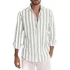 Camicie casual da uomo Camicie estive da uomo a righe Casual Lino Fibbia Risvolto Camicie a maniche lunghe Streetwear Camicie con colletto rovesciato Camisa Masculina 230223