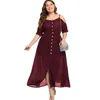 Casual jurken vrouwen plus maat koude schouderknop asymmetrische maxi jurk spaghetti riem vast dagelijkse zomerstrand