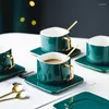 Xícaras pires de canecas de café cerâmica clássicas Porcelana Drinkwarware de chá quadrado colher pires de pires dourados e lida com o design criativo