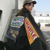 Женские куртки Harajuku Letters Jacket Женская патч патч с паттерном бомбардировщиком. Повседневная базовая базовая базовая топа