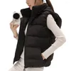 Gilets pour femmes Veste sans manches chic Fermeture à glissière Patte de coupe 3D Pardessus Femmes Hiver Solide Chapeau Amovible Chaud Coton Rembourré Gilet