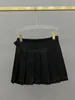 23SS FW Women Pleated Mini Skirts Midi Dress With Vintage Metal Triangle Leather Belt Female Milan Runway Brand High End Custom Designer Sexy A-line Short Dresses