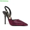 Sukienka Buty Crystal metalowe pompki klamry dla kobiet kobiet Slingback Spiczasty palca cienki na wysokim obcasie luksusowy projektant moda seksowna 230223