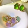 Studörhängen Autumn Water Drop Zircon Women Luxury Designer Trend Vintage Green Gem Gorgeous Ladies Earring