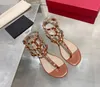 Flops Roman Sandals Womens 2023 Été Nouveau Flip Valentino Sandales en cuir sincère Casual polyvalent Pintoe Plat Sandales Valentine Nude Nude Blanc Designer Unbw