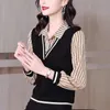 Women's Blouses Shirts Fake Twopiece Bottoming Polo Spring Autumn Fashion Allmatch Longsleeved Blouse Tops 230223