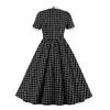 Sukienki swobodne retro kratą vintage sukienkę tunikową 50s 60s Rockabilly Black Gingham Office Bow Neck Party Jurken A line huśtawka midi