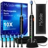 大人向けのMySmile Electric Toothbrush、6 bbrushヘッドと旅行ケースを備えた充電式ソニックエレクトロニック歯ブラシ、2分5モードスマートタイマー、48000vpm（黒）