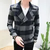 Men's Jackets style DoubleBreasted Trench Coat Veste Homme Fashion Retro Tartan Jacket Autumn And Winter Men Slim Short Woolen S5XL 230223