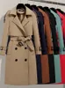 Damesjassen vrouw trench jas losse lange mouwen mode windbreaker casual riem dubbele borsten veer 230223