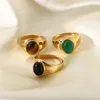 Bröllopsringar Vintage Tiger Eye Green Black Stone Engagement för kvinnor Rostfritt stål Guld Dainty Free Tarnish Elegant Wholesale