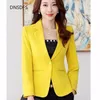 Женские костюмы Blazers Желтая костюма осенняя куртка для женщин твердый бизнес Blazer Ladies Black Coats Корейский офис зеленый повседневное пальто Mujer 230223