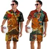 Erkek Trailtsits Tiger Baskı Hawaiian Set Sıradan Kısa Kollu Düğme Gömlek Beach Şüphesi Şüpheciler Düzenli Sokak Tatil Yaz İki Parça 230222