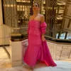 Hot Pink Mermaid Dubai Luxury Prom Evening Dress with Cape Shawl 2023 Arabiska kvinnor L￥ng kv￤ll Formell Gala Party -kl￤nningar Robe de Soiree Vestidos Feast