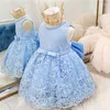 Girl Dresses 0-4 Year Old Summer Red Sleeveless Baby Blue Lace Bow Vestido Party 1 2 3 4 Years Toddler Clothes OGF224460