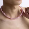 Choker PuRui Fashion Simple Pink Imitation Pearl Handmade Strand Bead Necklace Temperament Trend Casual For Men Jewelry Gift