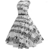 Casual Dresses Women Vintage Plus Size Music Notes Print A Line Dress Sleeveless Retro Swing Party Robe Femme Summer Vestidos