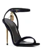 2024 Elegant Luxury Brand Shoes Padlock Pointy Naked Sandals Hardware Lock And Key Woman Metal Stiletto Designer High Heel Party Wedding Dress Shoe