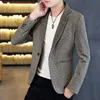 Ternos masculinos Blazers Terno Casual Casual Versão coreana Tweed Tweed Young britânico Bonito Jaqueta Plaid Small 230222