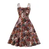 Vestidos casuales 2023 Arco Frente Lindo Daisy Estampado floral Mujeres Spaghetti Strap Vestido Oficina Vacaciones de verano Vintage Swing Plus Tamaño