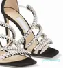Summer luxury women's sandals famous brand Josefine design crystal diamond ribbon stiletto shoes calfskin square head 44 bride wedding party