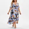 Casual Dresses Summer Women Tunic Dress Plus Size Floral Printed Bohemian Beach Party Wear Short Sleeve Deep V Neck Boho Vestidos