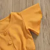 Ensembles de vêtements 1-6 ans fille deux pièces ensemble col en V manches courtes à volants solide jaune taille élastique chemise correspondant déchiré jean filles décontracté