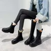 ブーツTuinanle Chelsea Chunky Women Winter Shoes Pu Leather Plush Ankle Black Memaly Fashion Platform Booties 230223