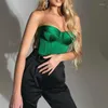 Kvinnors tankar Axless Tube Satin Crop Top 2023 Summer Corset Green Sexig Camis Y2k ärmlös svart modekvinnor Toppar Solid Bustier