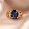 Trouwringen vrouwelijke blauwe kristallen stenen ring charme sieraden vintage gouden kleur voor vrouwen luxe bruid ovaal zirkoon verloving ringwedding