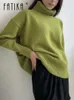 Damestruien Fatika Autumn Winter Vrouwen trui lange mouw casual groene coltrui pullover femme warme breien jumpers 230223