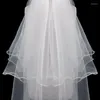 Hats Scarves Gloves Sets Women Wedding Veil Dress White Bowknot Layers Tulle Ribbon Edge Bridal Veils
