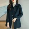 Kvinnorjackor Woolen Coat Slim Fashion Office Lady Single Breasted Autumn Winter S For Women Widewaisted Pocket Black 230223