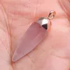 Charms Natural Stone Amethyst Rose Quartz Agate Faceted Pointed Pendant For Jewelry Making DIY Necklace Accessories Gift 13x26mm