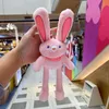 Pulling Rabbit Plush Doll Key Chain Soft Stuffed Toys Keychains Plush Pulling Rabbit Pendant Schoolbag Car With Ears Bunny