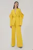 Unik design gula kvinnliga byxor passar fritid L￶s mamma till bruddr￤kten Evening Party Blazer G￤stkl￤der 2 stycken