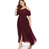 Casual Dresses Women Plus Size Cold Shoulder Button Asymmetrical Maxi Dress Spaghetti Strap Solid Daily Summer Beach