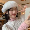 Berets 2023 Fluffy Soft White Hair Beret French Artist Style Warm Winter Beanie Hat Solid Color Elegant Lady