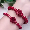 Bracelets de charme Bracelet de perles de cinabre élégant pour femmes Vintage gracieux bracelet de fleur de rose dame accessoires de main haut de gamme bijoux rouges