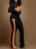 Женские брюки с двумя частями 2023 устанавливают женские контрастные панели, распечатанные буквы, напитывает топ, подставки, просмотр модных спортивных костюмов повседневная женская одежда