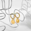 Hoop Earrings Gold Plated Stainless Steel Ear Buckle For Women Round Disc Carving Pattern Pendant Girls