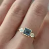 Anneaux de bande Exquise couleur or bague à la mode pour les femmes de luxe incrusté de pierres de Zircon bleu de mer anneaux de mariage ensemble de bijoux de fiançailles de mariée G230213