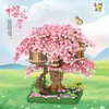 Blöcke 3D Mirco Sakura Blume Baumhaus Baustein Kreative Street View Kirschblüte Dekor DIY Ziegel Valentinstag Spielzeug Geschenke 230222